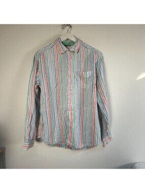 Tommy Bahama Relax Mens Striped Linen Button-Up Shirt Medium Multicolor Casual